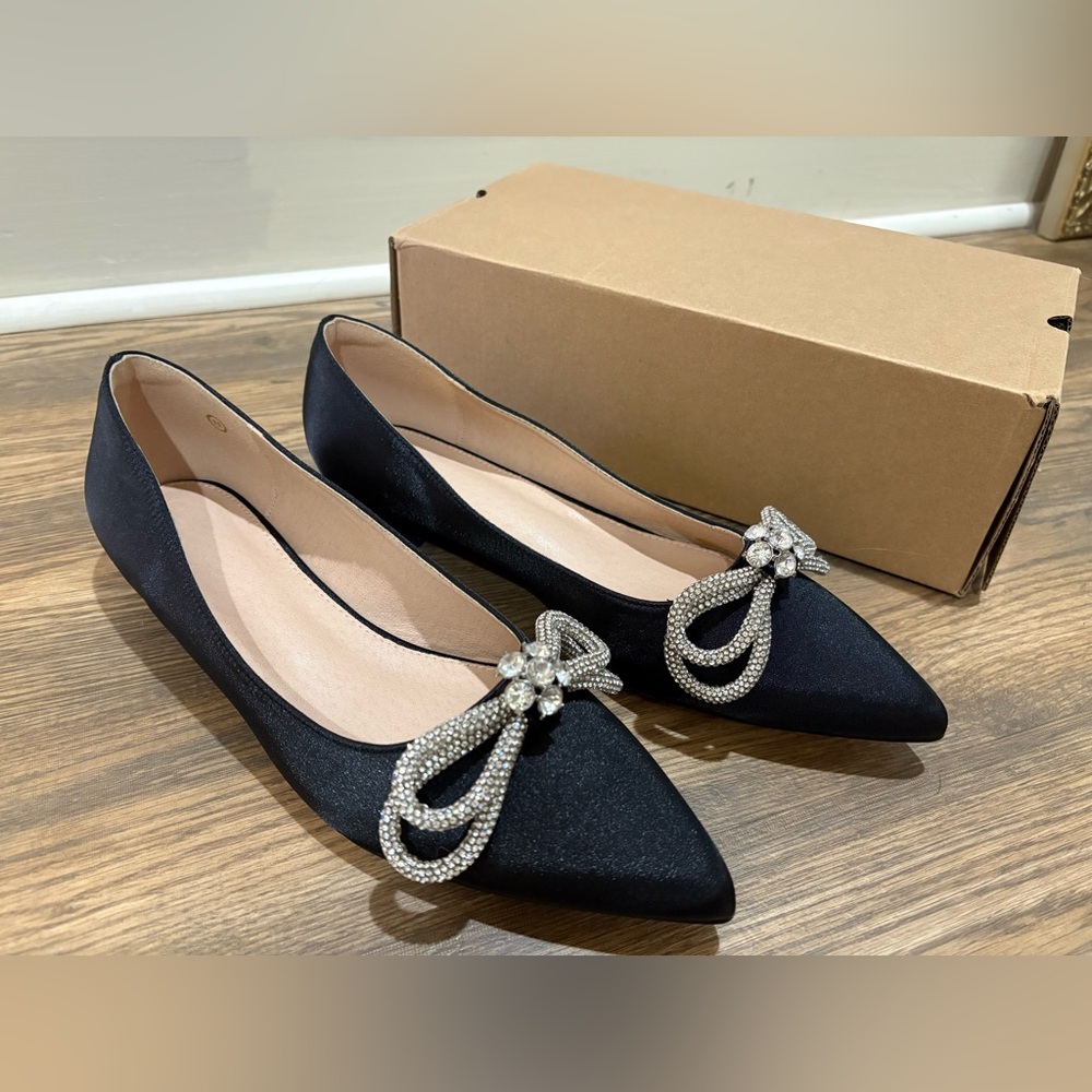 Black Ballet Flats with Rubber Sole
